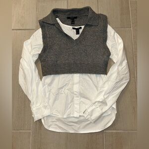 Forever 21 Gray Knit Top with White Trim